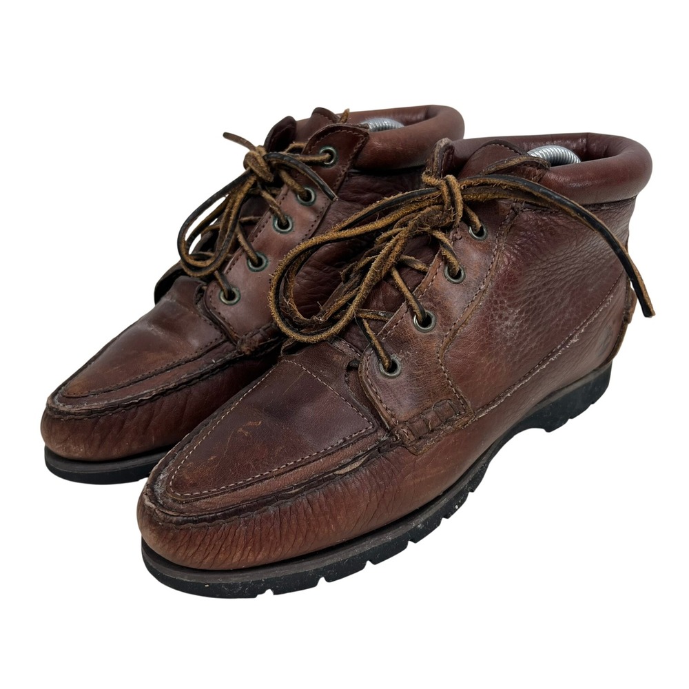 Vintage Timberland 90s Brown Leather Moc Toe Waterproof Boots Womens 6.5 M 57331
